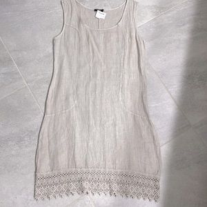 Italian linen dress 100% linen size S Small beautiful nude taupe BRAND NEW